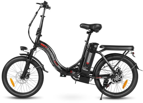 SAMEBIKE 20 Electric Bike for Adult, 468WH Removable Battery Folding Step Through City eBike 43Miles Range(PAS) &15MPH Top Speed, With Front Suspension, Phone Holder and Front Basket Electric Bicycle