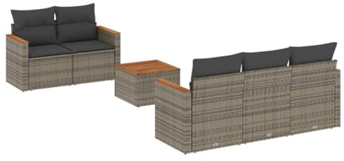 HETFTJN Outdoor Sofa Bierzeltgarnitur Campingtisch Mit Stühlen Balkonmöbel Kleiner Balkon - 6-TLG. Garten-Sofagarnitur mit Kissen Grau Poly Rattan für Hof Terrasse Balkon Garten