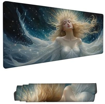 Gaming Mouse Pad 62.99x31.51x0.12in Large Mouse Mat White Mouse Pad,Desk Mat Angel Mousepad with Stitched Edges,Keyboard Mat with Water Resist Surface,Improved Precision and Speed,Gifts for Boy Hs-894