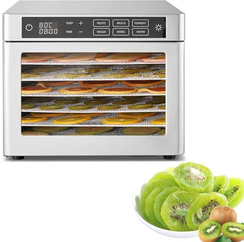 Disidratatore Alimentare Per Alimenti E Carne Secca, Essiccatore Per Frutta E Verdura, Regolazione Della Temperatura A 185 °F, Timer 24 Ore, Essiccatore Da 500 W, Acciaio Inox,220V-6Trays