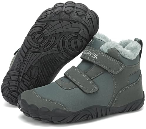 Mishansha Barefoot Botas de Nieve Niño Calzado Descalzos Zapatos Niña Cómodas y Lígeras con Forrados Botines de Invierno Gris 25 EU