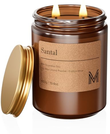 M&SENSE Santal Scented Christmas Candle Gift | 19.4oz, 115-Hour Burn | Natural Organic Soy Wax | Long-Lasting for Stress Relief and Gifting | for Christmas, Thanksgiving, Holiday