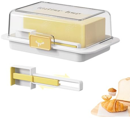 BAOWUABJ Butter Dish with Lid and Cutter for Countertop and Refrigerator | Plastic Butter Dishes, Precision Portioning (5g / 10g), Built-in Cutter, Airtight Seal, Spacious Storage, Freshness Lock