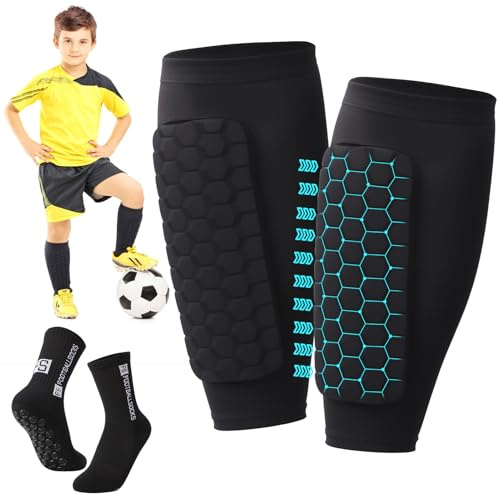 kodinsiivous Schienbeinschoner Kinder und Fussball Socken Set | Schienbeinschoner Kinder Laimer mit Grip Anti Rutsch Fußballsocken für Fußball, Basketball, Radfahren, Klettern