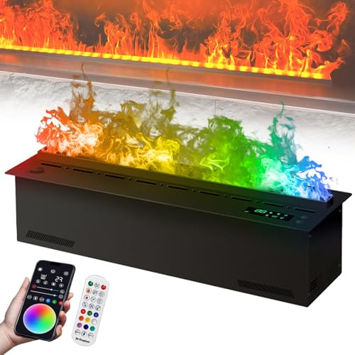 agreilduite Chimenea De Vapor 3D Táctil, 9 Colores, con Aplicación Y Control Remoto | Entrada De Agua Automática | Panel Empotrado De Solo 3 Mm De Grosor. Ideal para El Hogar. 80cm/31.4in