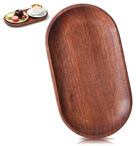 Hölzernes Küchentablett, 18 x 10cm Holztablett Ovale Holz Serviertablett, Akazien Holz Mini Tablett, Rechteckig Deko Holztablett für Kosmetik Obst, Snacks, Vorspeisen, Sushi, Organizertablett