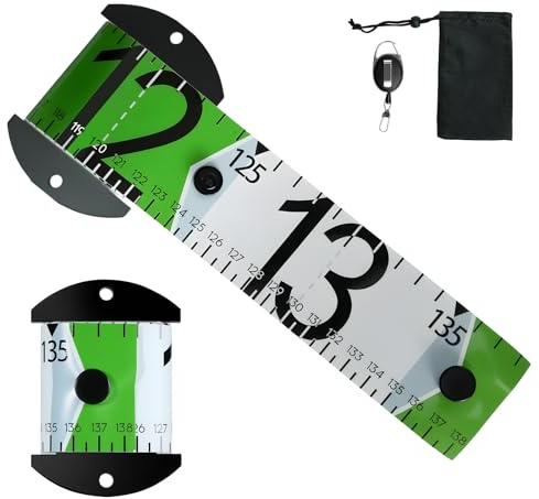 Alaoo Måttband för fiskmätning, 5 x 138 cm, material PVC | Rollup Measure Scale Fish Ruler, inklusive lättöppnat spänne och förvaringsväska, lämplig för utomhusfiske