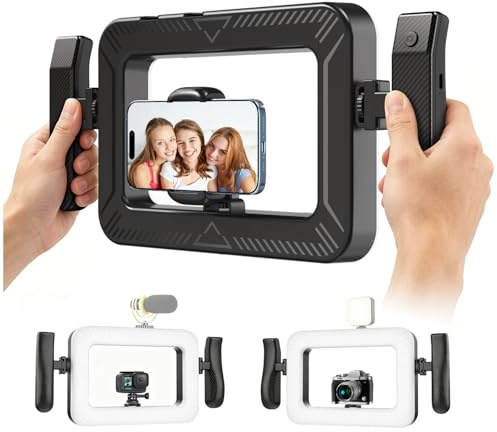 yAyusi Estabilizador de Teléfono Portátil con Luz,Luz de Relleno para Grabación de Vídeo con Mango,Aro de Luz LED para Selfies de 3600 mAh con Soporte para Teléfono,Ideal para Vlogs y TikTok