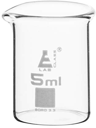 Eisco Borosilicate 3.3 Glass Non-Graduated Beaker - 5ml | Low Form with Spout | 30.5mm Tall | 20.8mm Inner and 22mm Outer Diameter | Scientific Glassware for Lab Measurements