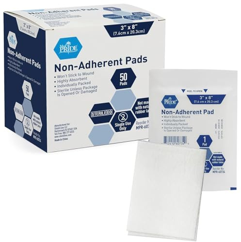 MED PRIDE Sterile non-adherent pads | 50-pack | non-adhesive wundverband | stark saugende & non-stick, painless removal-schalter | einzeln verpackt für zusätzlichen schutz 3 '' x 8 ''