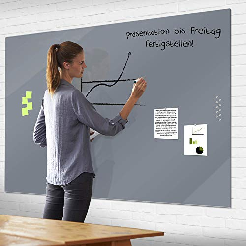 banjado® XXL Glas Magnettafel mit 4 Magneten - Magnetwand 120x90cm mit Motiv Silber Metallic - Memoboard/Pinnwand magnetisch, beschreibbar, perfekt für die Küche - Magnetboard Wandbild/Wandtafel