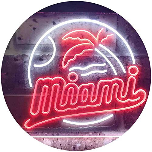 ADVPRO Miami Island Beach Dual Color LED Barlicht Neonlicht Lichtwerbung Neon Sign Weiß & Rot 300 x 210mm st6s32-i3565-wr