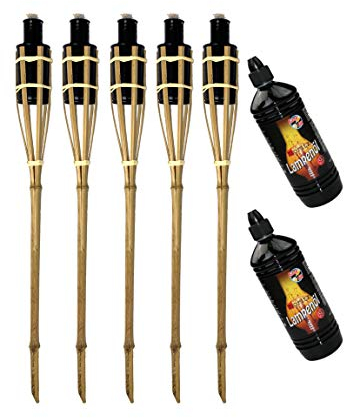 Moritz 5X Bambusfackeln Fackel 60 cm Standard Natur + 2X 1000ml Lampenöl Gartenfackel Ölfackeln Garten Deko Öllampe Wegleuchte
