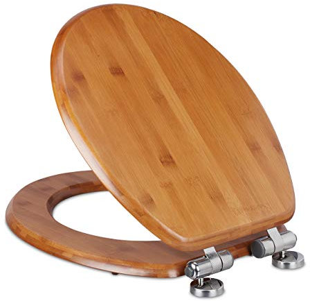 Relaxdays Toilettendeckel mit Absenkautomatik, WC Sitz oval, einfach abnehmbar, Klobrille Bambus, BxT: 37 x 46 cm, Natur