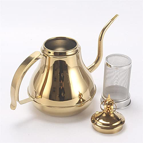Théières Service À Thé Theiere 1.2 L / 1,8 L Théière À La Bouche En Acier Inoxydable Outils De Cuisine Mini Pot Mini Cafetière Pot D'Eau Avec Bouilloire De Bureau De Crépine-1,2 L_Or B