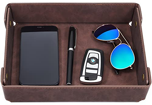 CASIRENA Faux Leather Valet Tray Organizer for Men - Catch-All Tray for Entryway Table Key, Wallet, Watch, Coin Change, Phone, Dresser EDC Dump Jewelry, Bedside Nightstand Desk-top Catchall