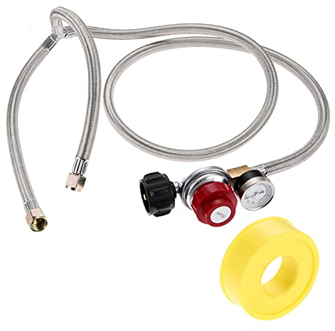 MQEIANG 0-30 PSI Einstellbarer Regler mit Edelstahl geflochtenem 2Y-Splitterschlauch für Heizungen/Grills Feuerstelle Hochdruckreglerventil Ersatzteile