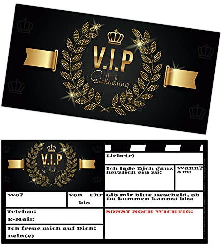 BREITENWERK 15er Karten-Set VIP EINLADUNG - Premium Einladungskarten zum Ausfüllen für VIP Party Silvester Geburtstag Jungen Mädchen Erwachsene
