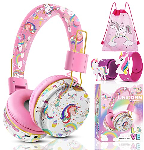 Cuffie Bambina, Cuffie Bluetooth Per Bambini Unicorno Con Microfono, Cuffie Wireless Regazza Stereo HD Con Filo, Cuffie Pieghevoli Rosa Con Slot Per Schede SD Per Regali Di Natale/Scuola/PC/TV/PS4/5