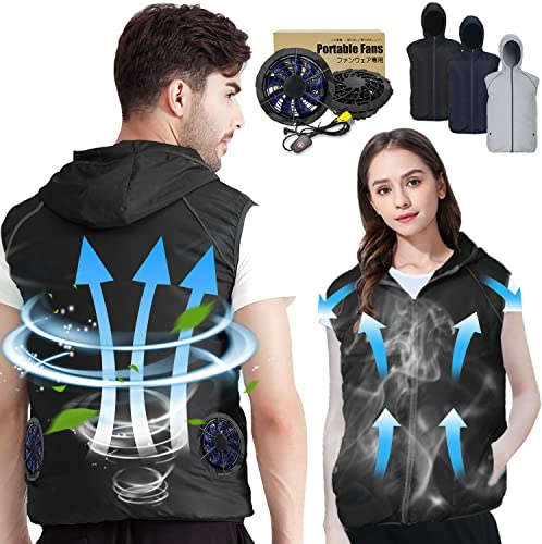 PANGTIKU Chaleco de enfriamiento para hombres y mujeres, chaleco evaporativo fresco con 2 ventiladores, ropa fría con aire acondicionado, mantiene la refrigeración durante 13 horas (negro, XL)