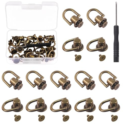 Keadic Brass D Rings Rivets Assorted Set with Installation Tools, 360 Rotatable Post Head Buttons Studs Rivets Nails Chicago Stud Screw for DIY Leather Collar Belt Backpack Handbag Shoes Case