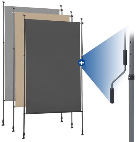 HOMEDEMO Senkrechtmarkise Außen, Vertikalmarkise ohne Bohren, Balkonrollo mit Handkurbel, Sichtschutz Sonnenschutz Windschutz, Balkon & Garten, 120 x (220-310) cm, Stoffbreite 105.5 cm, Anthrazit