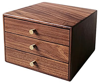 Schmuckkiste Hölzerne Desktop Organizer Aufbewahrungsbox 3-Tier dauerhafter Desktop Sundry-Aufbewahrungskoffer schwarz Walnuss-Schublat-Typ Aufbewahrungsbox mit Messinggriff Schmuckkasten-Organisatore