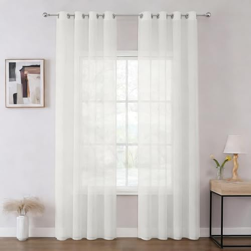 Joydeco Gardinen mit Ösen Transparente 2er Set, Optik Gardine Voile Ösenvorhang Ösenschal Durchsichtig Vorhang für Schlafzimmer Wohnzimmer Schlaufenschal (Weiß, 2xH245xB140)