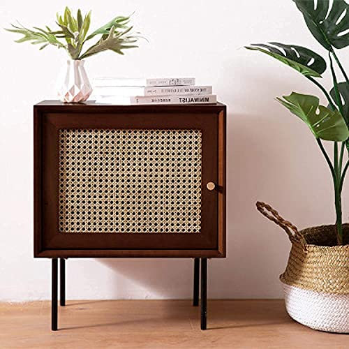 JUNNIU Mesita De Noche De Madera Maciza, Gabinete De Almacenamiento De Ratán Retro De Madera De Cerezo, Gran Espacio De Almacenamiento (Color : A) Decoration