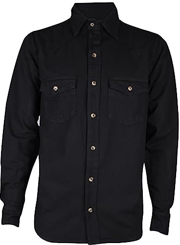 True Face Mens Denim Shirt 100% Cotton Multi Pocket Long Sleeve Casual Collared Button Down Washed Effect Shirts Top Black XL