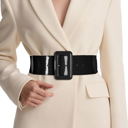 SUOSDEY Breiter Gürtel für Damen, Vintage Elastisch Taillengürtel für Kleider 7.5cm breit schwarz