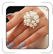 CSIYANJRY99 Vintage Pearl Ring - Stackable Promise Pearl Rings - Adjustable Open Ring - Trendy Personality Statement Jewelry for Women (AS)