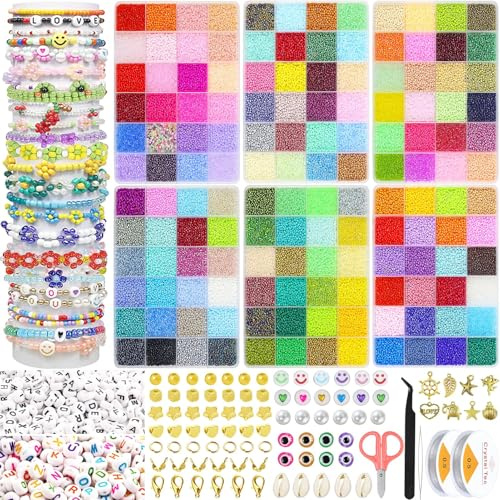 Milai 144 Farben 65474 Stück 2 mm Rocaille-Perlen, Perlen für Schmuck, Perlen für Armband, Halskette, Ohrringe, Dekoration, Basteln, mit Buchstabenperle