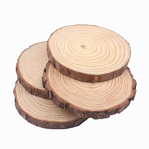 Holzscheiben Runde 17-18cm 4 Stück Naturholz Baumscheiben Unvollendete Holzkreise Holz Log Scheiben Holzspäne für DIY Handwerk Hochzeit Weihnachten Dekoration Baumscheibe