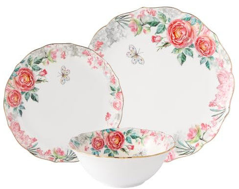 Set di piatti e ciotole in porcellana Bone China, 12 pezzi, motivo floreale, vintage, per regali di Natale