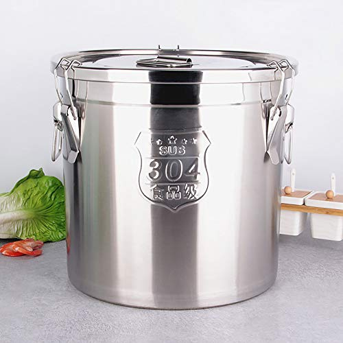 Begoniape Contenitore per cereali a cilindro in acciaio inox, 6 l, ermetico per alimenti, canister, secchio con coperchio, 35 x 35 cm, per cereali, riso, grani