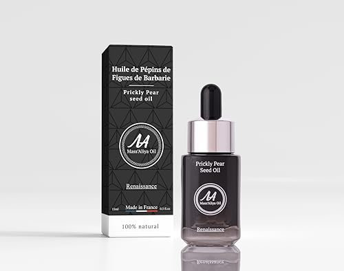 Mass Aliya Oil Huile de pépins de figue de barbarie. Meilleur anti-âge et anti-rides naturel. Soin visage, corps.15 ml bouteille en verre+pipette. Pressée à froid. Made in France