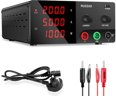 RUZIZAO Bench Power Supply Variable (0-200V, 0-5A) High Power 1000W DC Power Supply with Encoder Knob, Adjustable Switching Power Supply High Precision Lab Power Supply,Battery Charging Stable Output