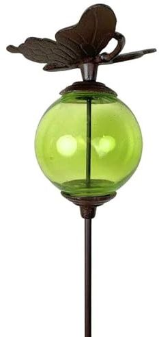 Tuteur Boule Vert Pic de Jardin Coloré Décoration de Jardin à Planter Motif Papillon en Fonte et Verre 10x10x117cm
