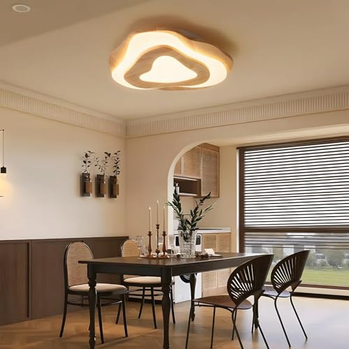 YYUTLUO Holz LED Deckenleuchte, 35W=Ø45cm 2800lm 3000K-6000K, Dimmbare Schlafzimmer Deckenleuchte, Wohnzimmer Licht Acrylschirm Herzform, Moderne Runde Deckenleuchte