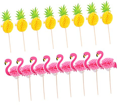 UPKOCH 16stücke Flamingo Und Ananas Cake Picks Kreative Honigwaben-papier-tortenaufsätze Für Shower Und Kindergeburtstag Tortendekoration