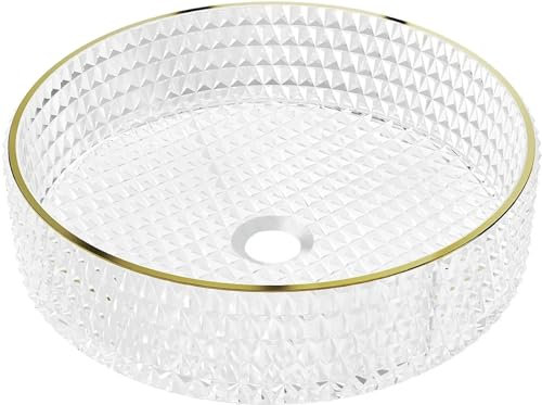 Mexen 24013905, Lavabo da appoggio in vetro Aura, Transparent/gold