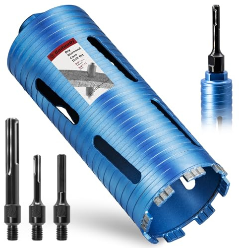 DaduoRi 4 Dry Core Drill Bit, 5/8-11 Thread, with 3 Adapters Included: SDS Plus, SDS Max and 1/2 Hex Shank - 9.5 Drilling Depth Core Bits for Brick, Block, Concrete, Stucco and Masonry(102mm)