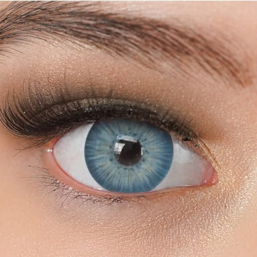 Kontaktlinsen farbig ohne Stärke blau | farbige blaue Jahreslinsen | weiche Linsen | 2 Stück Farblinsen + Linsenbehälter | 0.0 Dioptrien | natürliche Farben | Charmiga Dubai Blue