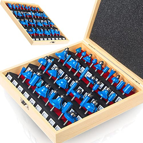 MAYLINE Router Bits Sets 1/4 Inch Shank 37 PCS, Woodwork Milling Groving Cutter Router Bit Set, Wood Miter Cabinet CNC Cutting Tool for Doors Table Shelves DIY (NO-01)