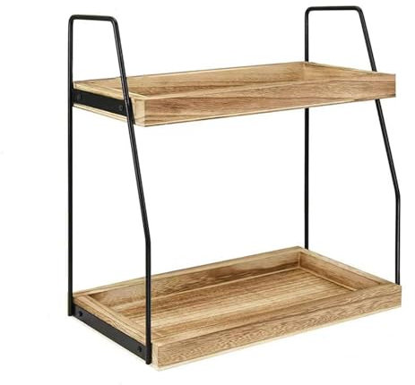 XUDREZ Organizer per stazioni di caffè per piano di lavoro, organizer a 2 ripiani, organizer per accessori da bar, conservazione condimenti, mensola in legno per bagno, cucina, ufficio