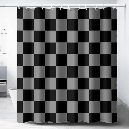 igyhuij 3D Duschvorhang 120x200 Schwarz Kariert - Waschbar Duschvorhänge Schwarz Kariert Badevorhang - Wasserabweisend Anti-Schimmel Shower Curtains mit 8 Haken JJ7624