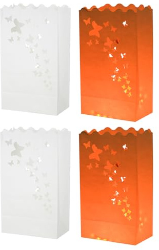 QUARKZMAN Weiße Papier Lichter Tüten 20Stk Schmetterlings Form Flammen Widerstandsfähig Laternen Kerzen Tüten für Weihnachten Hochzeiten Geburtstags Dekoration