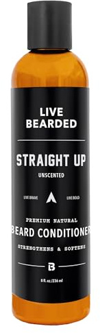 Live Bearded Beard Conditioner, 8 fl oz - Strengthens and Softens Facial Hair - Made in the USA - All-Natural Ingredients with Biotin, Caffeine | Straight Up Unscented - Fragrance-Free