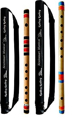 Musikalische Kombi-Flöten D Sharp 6 Loch (40,6 cm) & G-Skala (43,2 cm) Bambusflöte Bansuri mit Flöten-Tragetasche